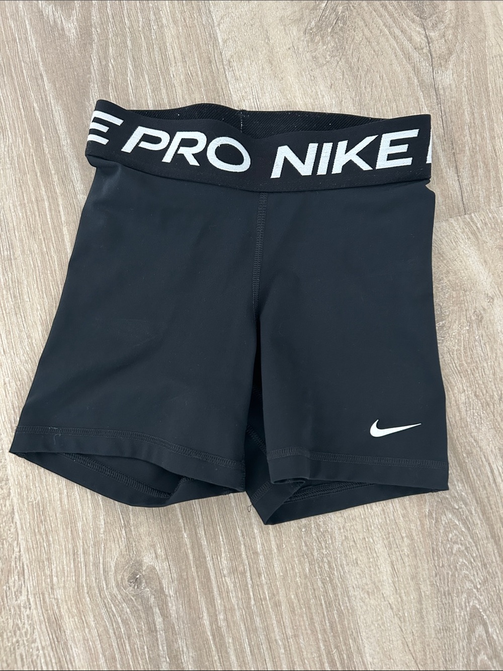 Nike Black Pro High-Waist Bike Shorts with White Swoosh